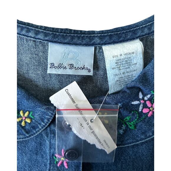 NEW Vintage Bobbie Brooks Medium Cotton Denim Dress Peter Pan Collar Embroidered - Picture 6 of 6